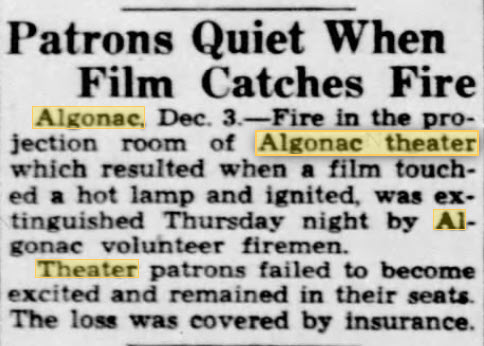 Algonac Theatre - FIRE IN THE BOOTH DEC 3 1937